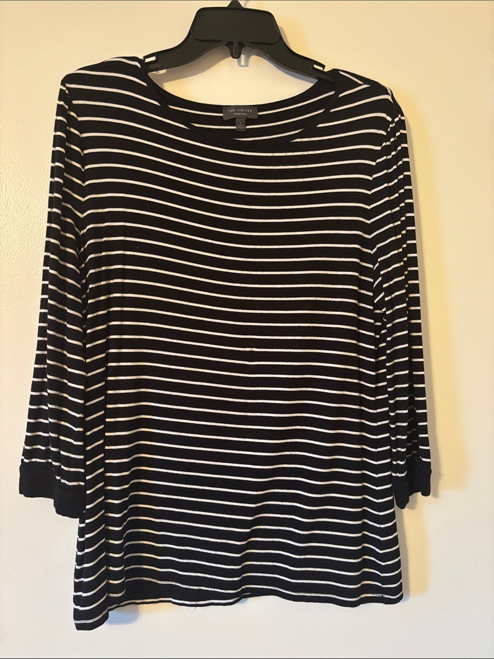 The Limited Black and White Striped Long Sleeve Tee with Bow Detail on Sleeve L